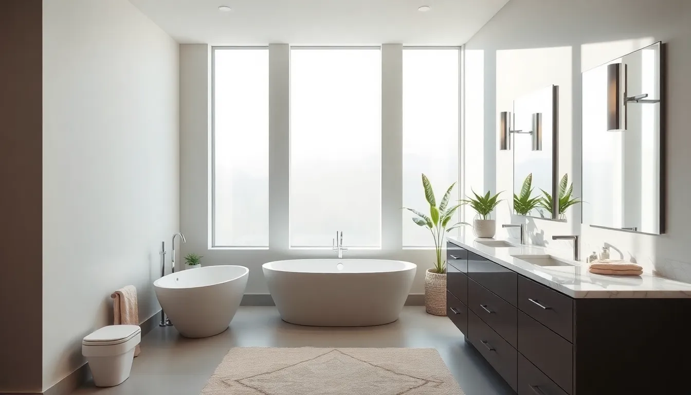 an elegant bathroom with modern fixtures and calming decor.