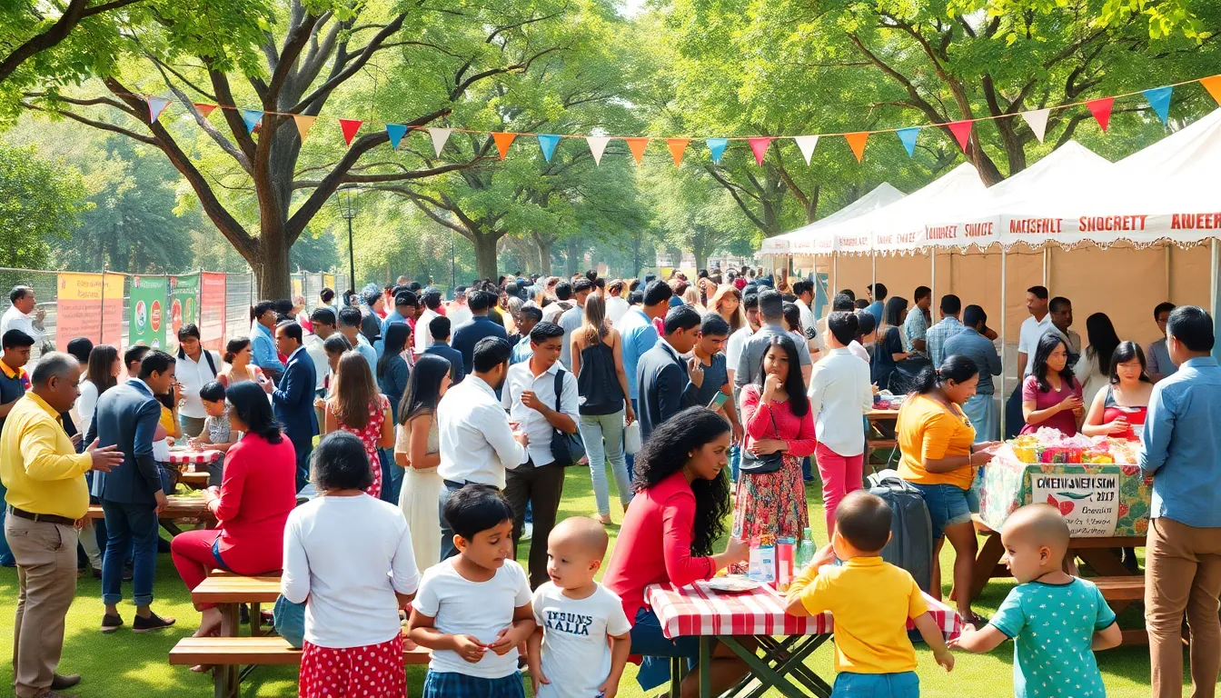 community gathering at a thrifty outdoor event with diverse attendees.