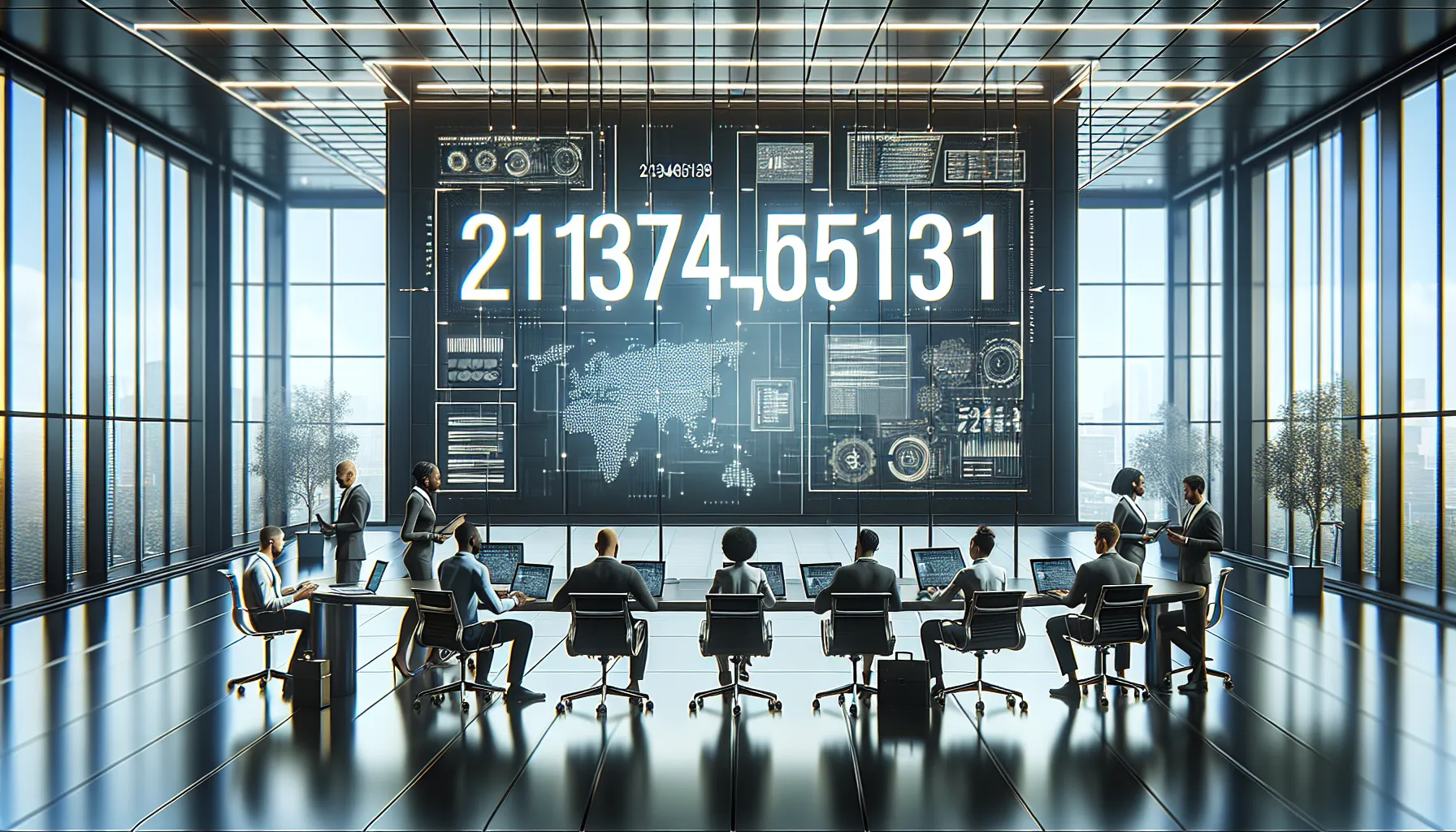 professionals discussing the significance of the number 2137405131 in a modern office.