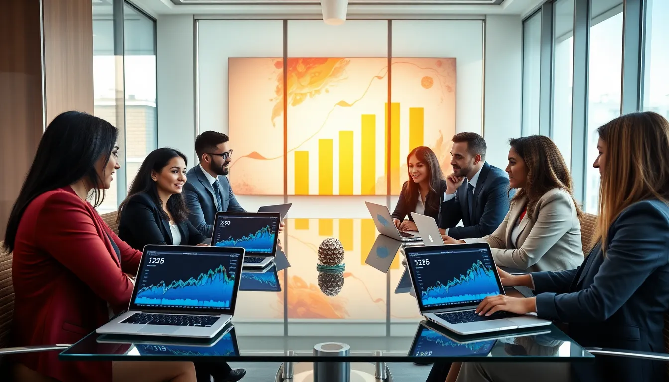 diverse professionals collaborating on cryptocurrency investment strategies.