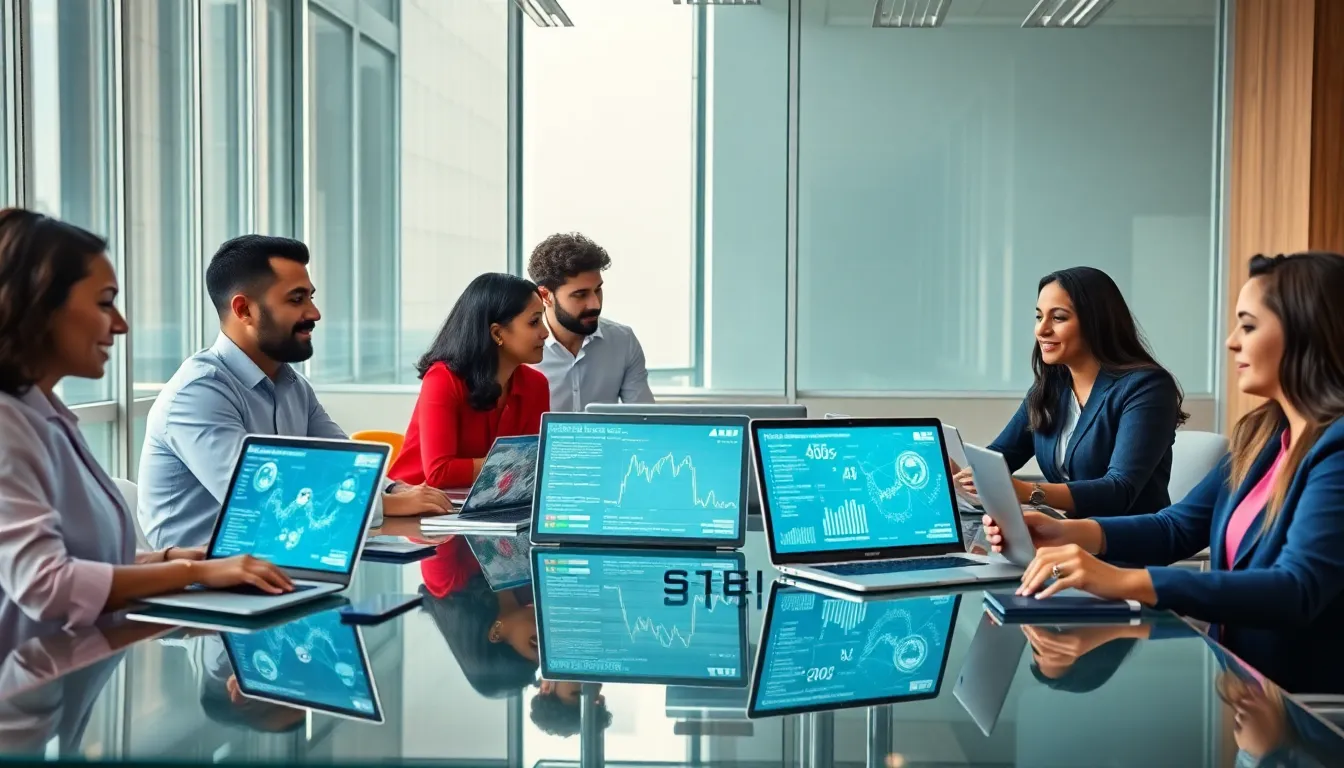 diverse tech professionals collaborating in a modern office.