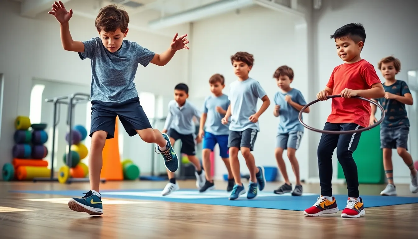 boys engaged in fitness activities wearing cross training shoes.