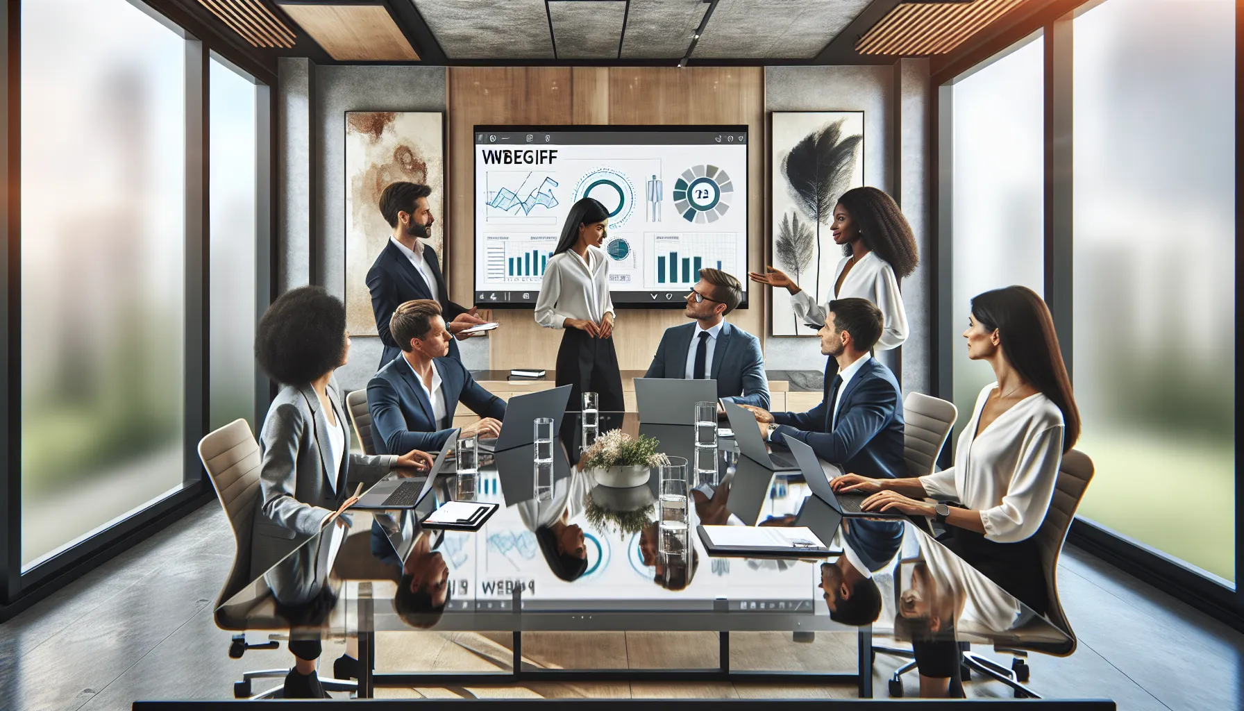 diverse professionals collaborating in a modern office setting.