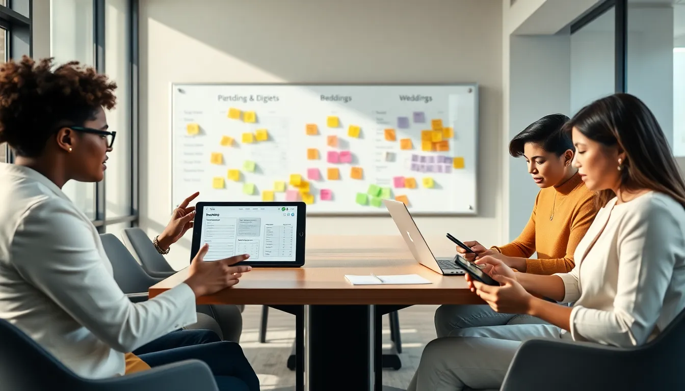 diverse team discussing event budgeting in a modern office.