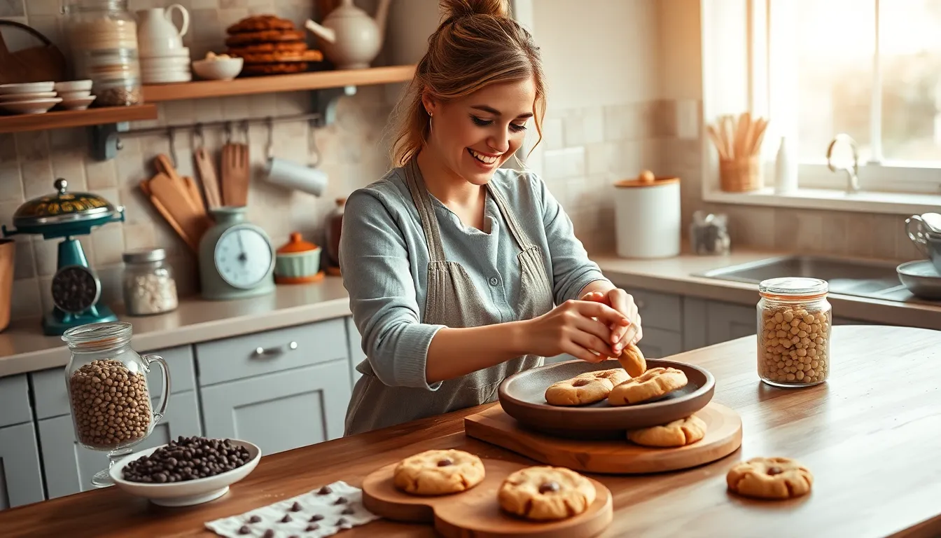 baker creating cookies in a cozy kitchen full of warmth.