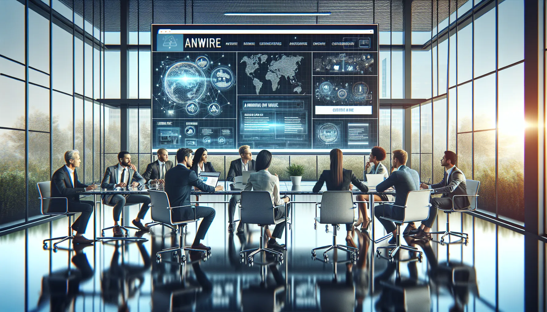 diverse team discussing ideas in a modern office about Anwire.org.