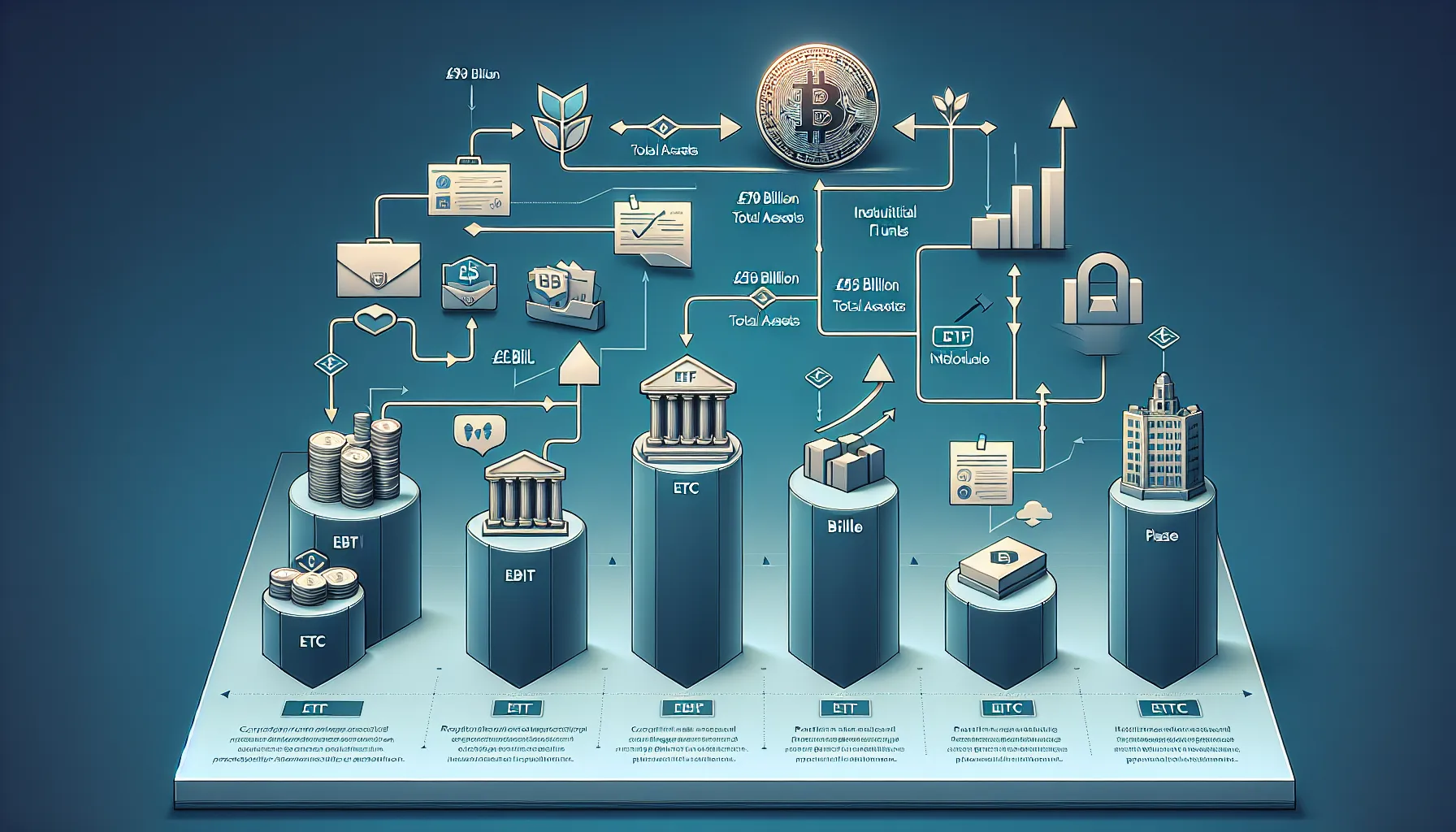 Flowchart showing Bitcoin ETF growth stages and institutional investment adoption.