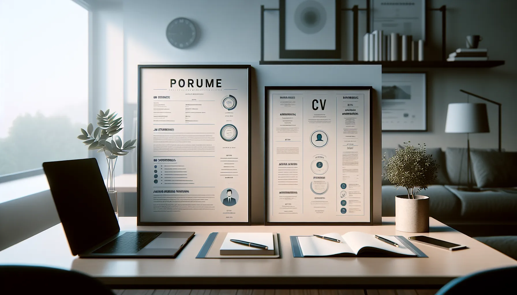 Comparison of a concise resume and a detailed CV on a desk.