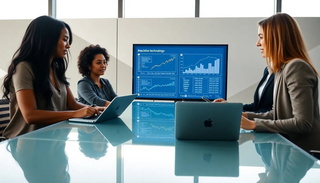 professionals discussing blockchain technology in a modern office.