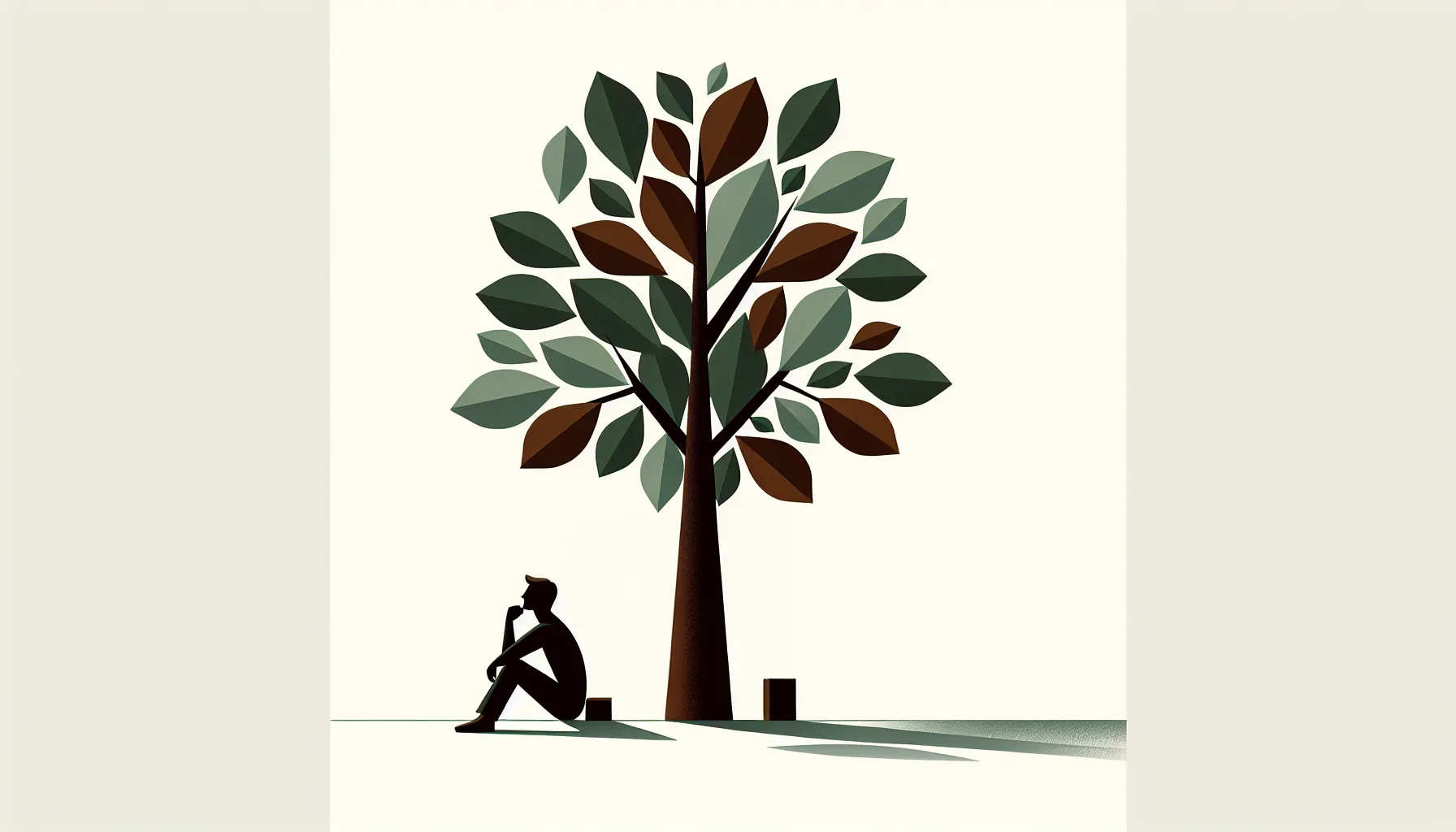 A person sitting alone under a chestnut tree in contemplation