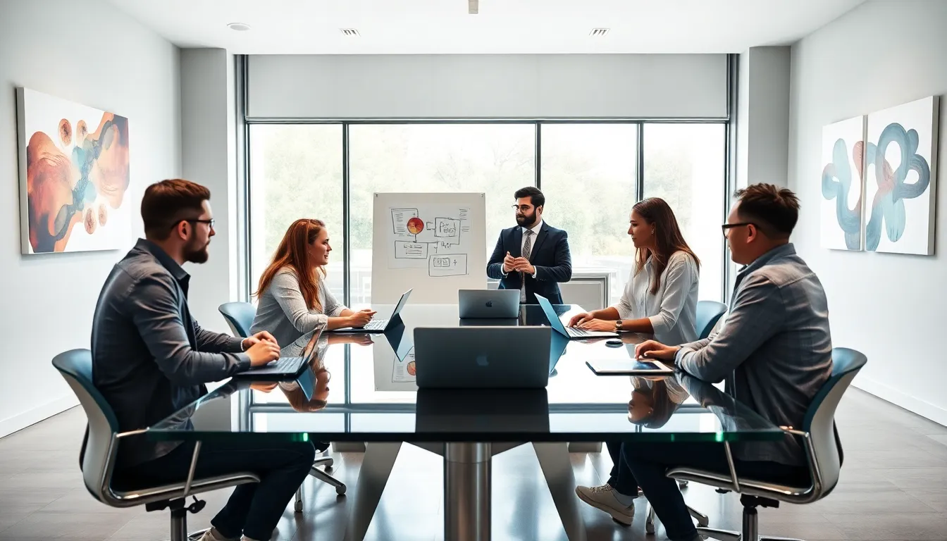diverse team collaborating in a modern office setting.