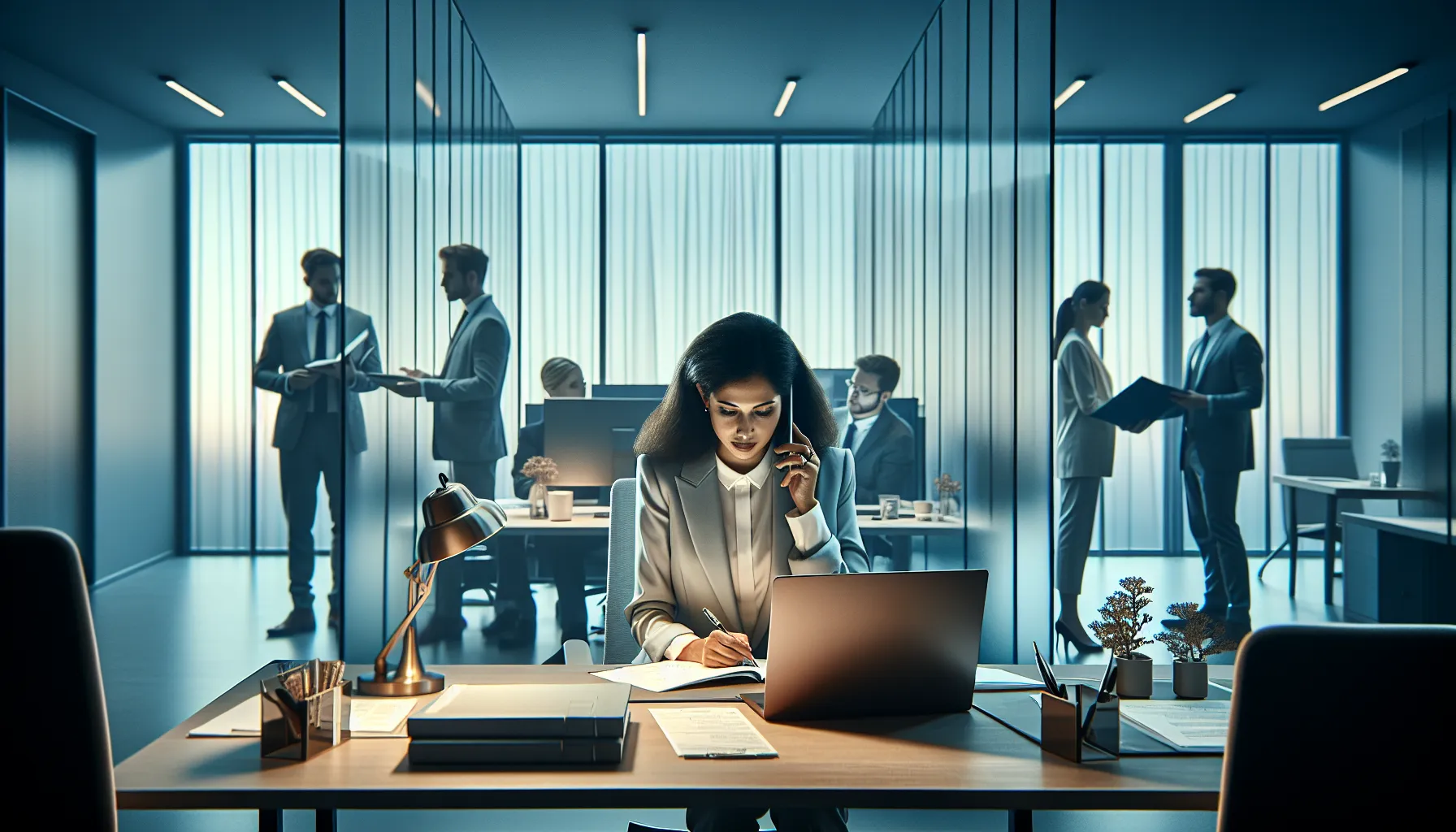 Social workers in Croatian social services office handling confidential cases professionally.