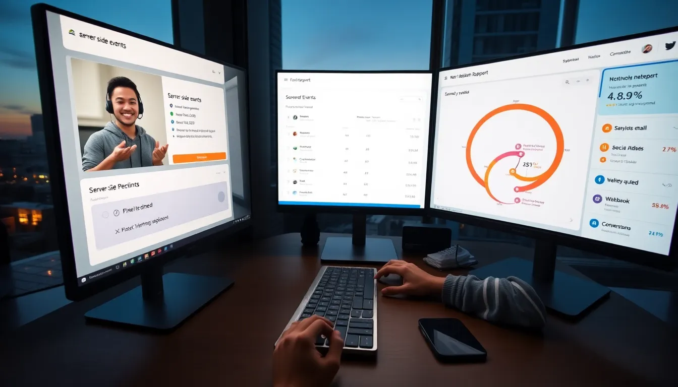 Marketer on video call with support fixing attribution, pixel, and webhook issues.