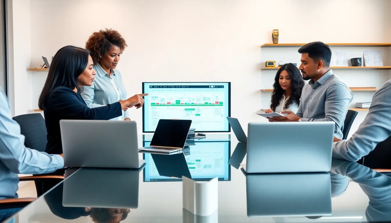 diverse team discussing restoration strategies in a modern office setting.