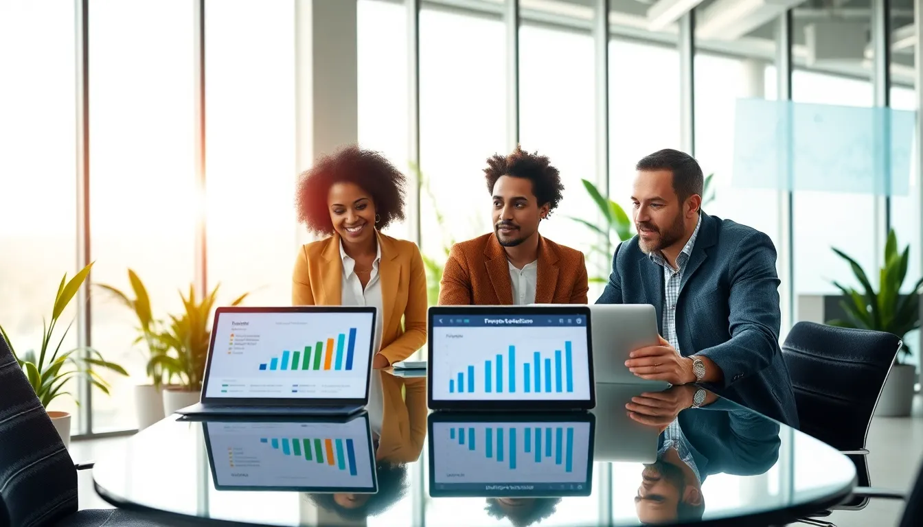 diverse team collaborating on renewable energy solutions in a modern office.