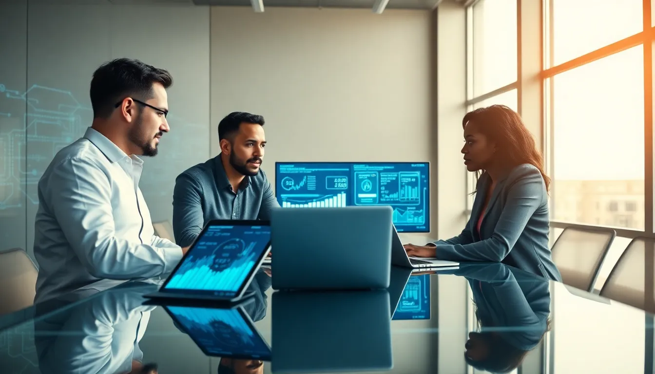 diverse cybersecurity team collaborating in a modern office.