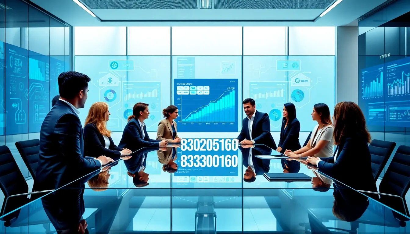 diverse team collaborating in a modern office around a glass table.