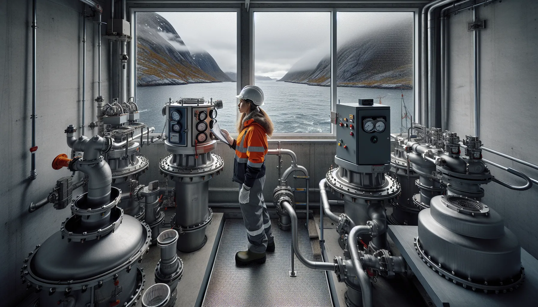 Engineer checks coarse strainer and filtration on epoxy-coated, pp piping in norway.