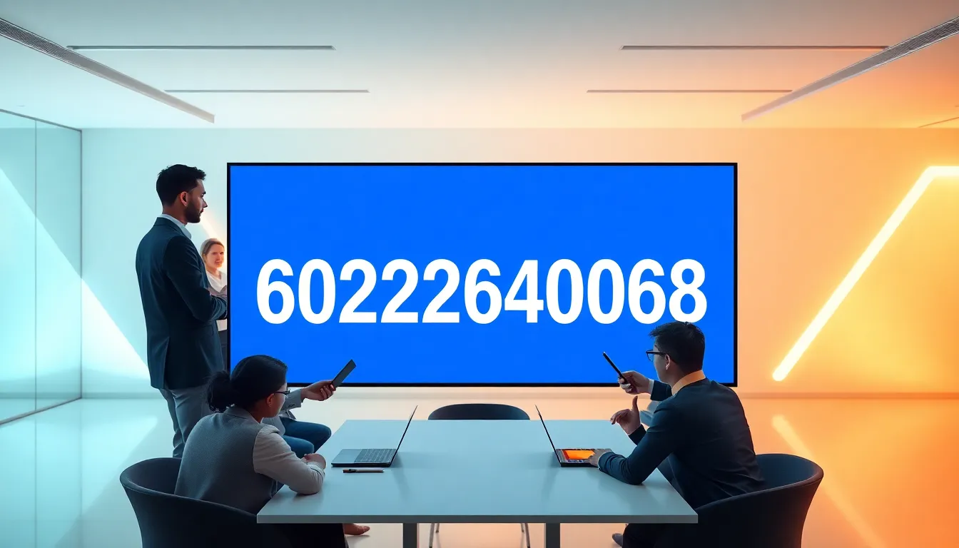 team discussing the significance of the number 6022640608 in an office.