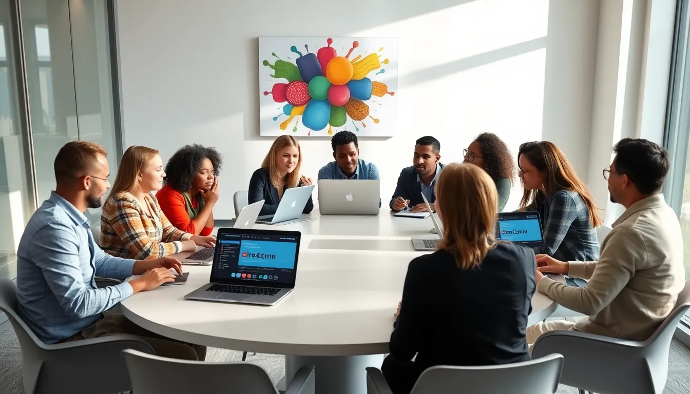 diverse professionals collaborating in a modern office setting.
