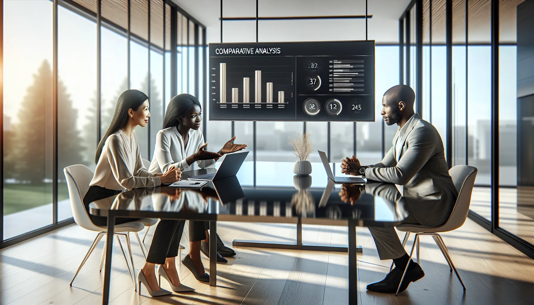 diverse team analyzing technology models in a modern office.