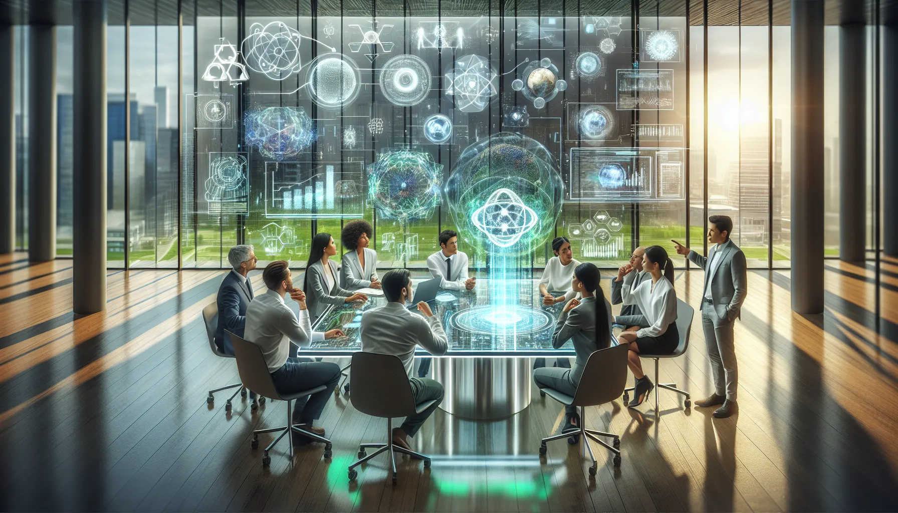diverse team discussing advanced technologies in a modern office.