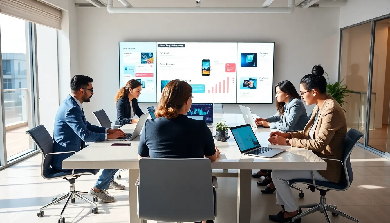 diverse professionals collaborating in a modern workspace.
