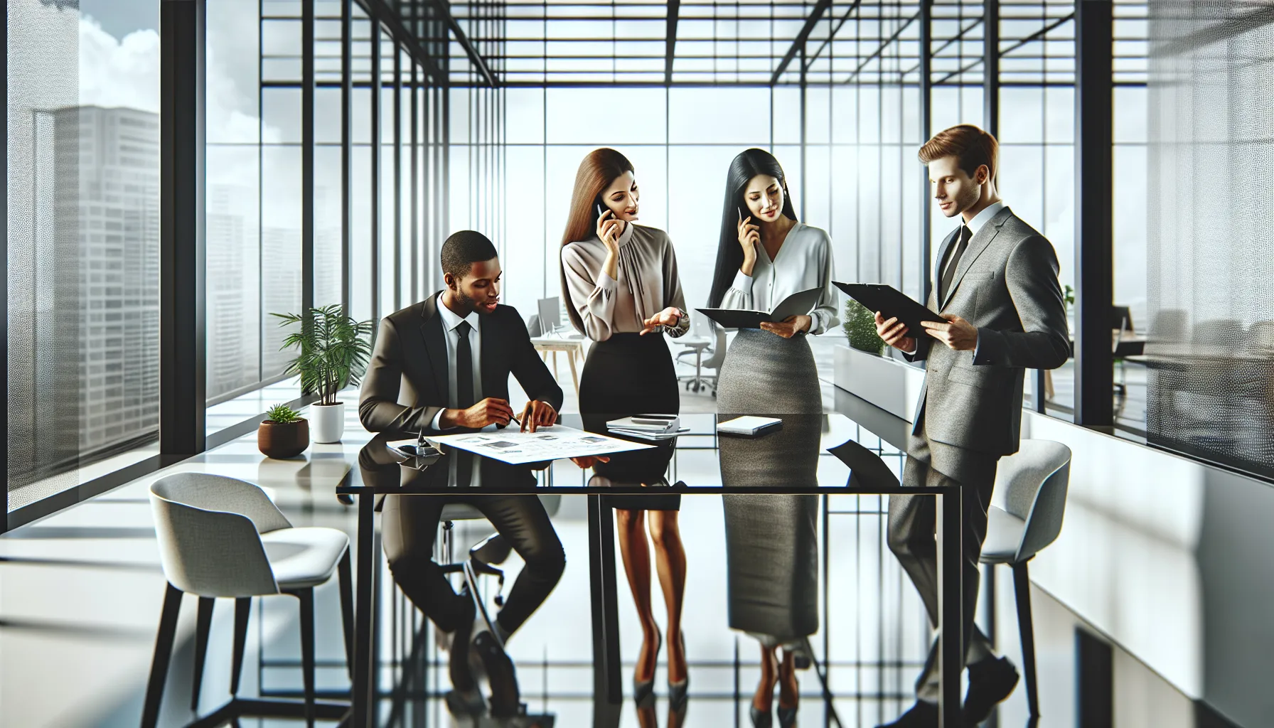 diverse team discussing communication strategies in a modern office.