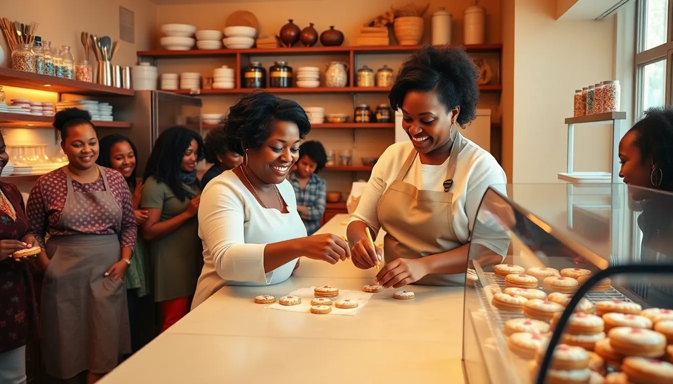 Mary Jackson decorating cookies in her inviting bakery.
