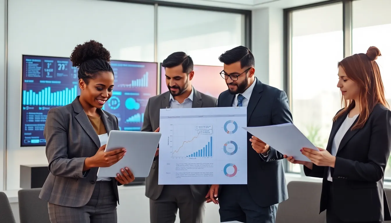 diverse cybersecurity professionals collaborating in a modern office.