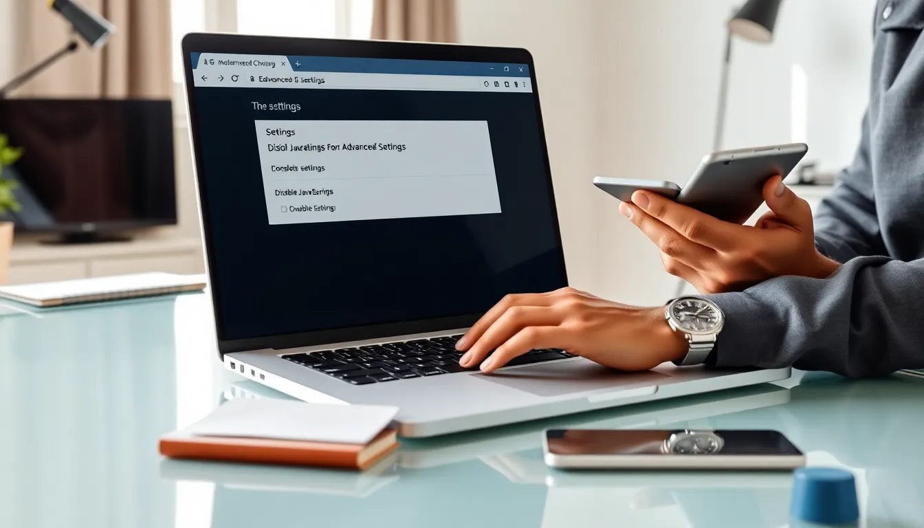 user disabling JavaScript in Chrome on a modern laptop.