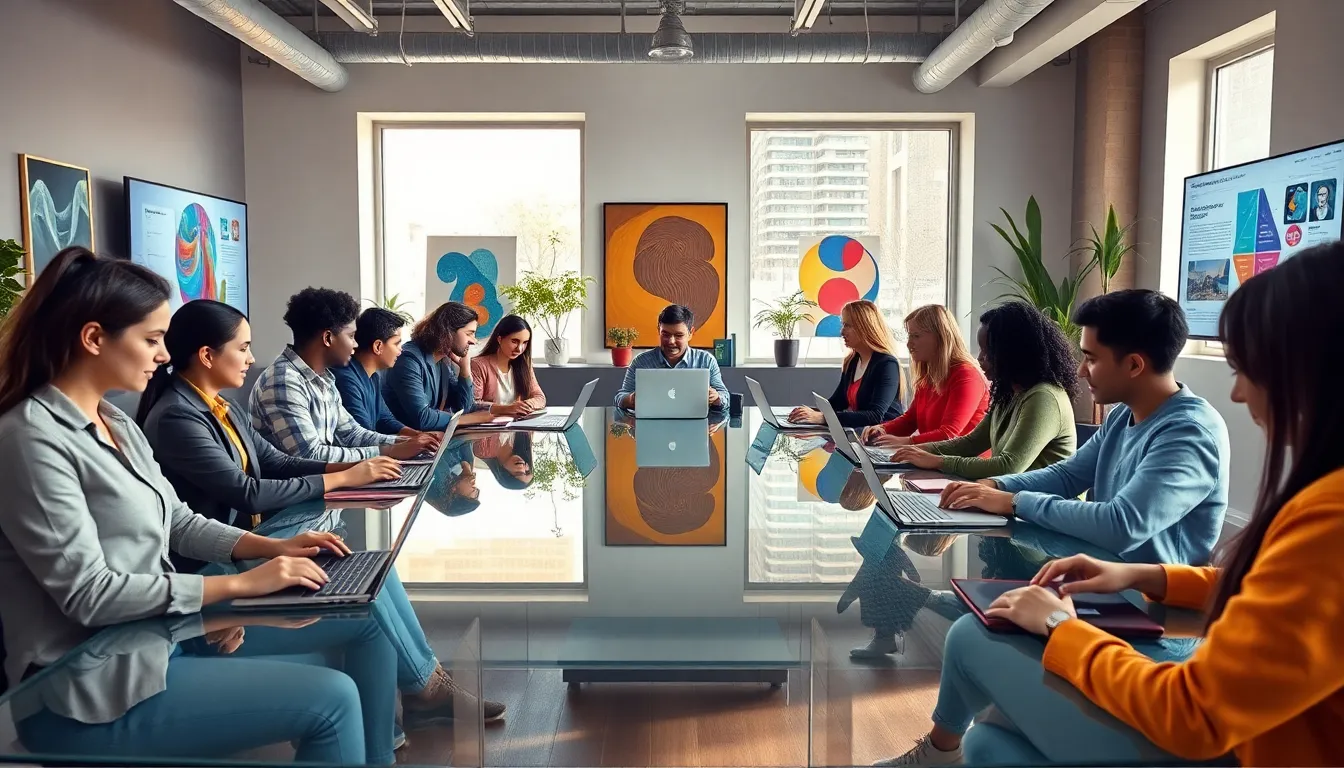 diverse creatives collaborating in a modern office setting.