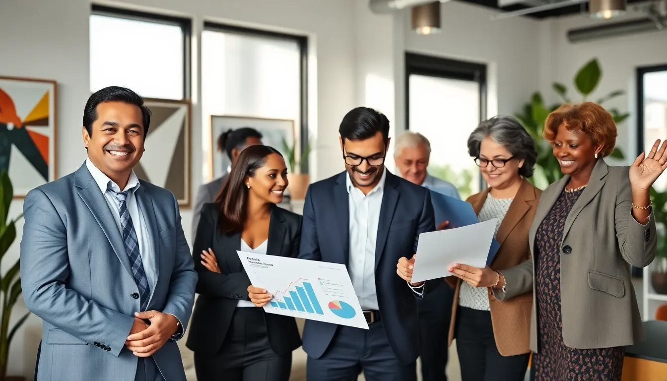 The diverse team of HomeRocket Realty in a modern office setting.
