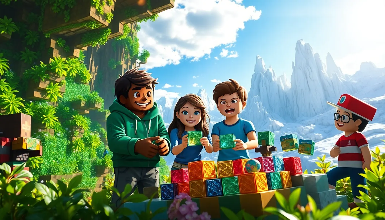 Minecraft landscape with new caves, tundra, and players interacting.