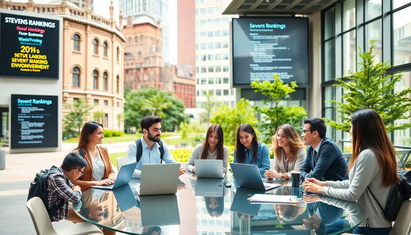 students collaborating in a modern university setting.