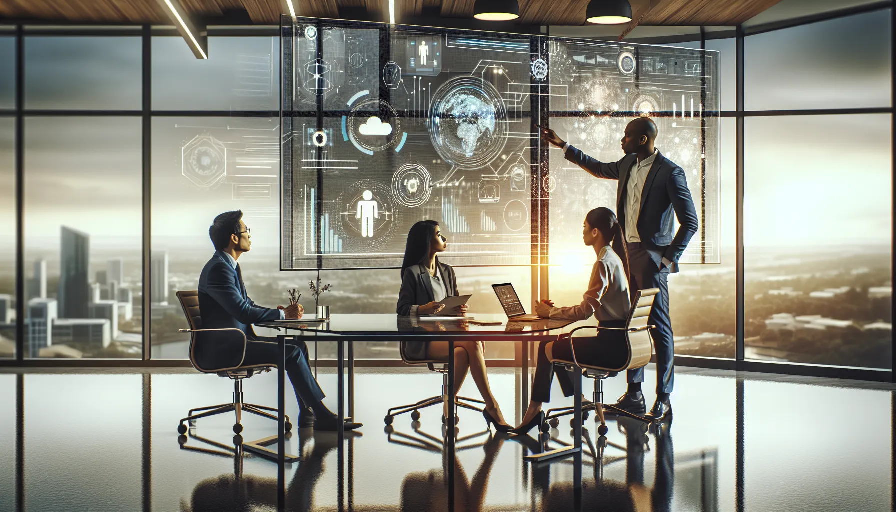 diverse team discussing advanced technologies in a modern office setting.