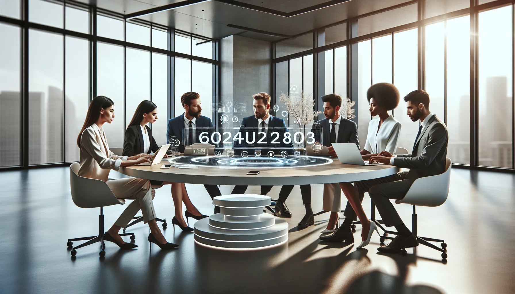 diverse team discussing a digital dashboard in a modern office.