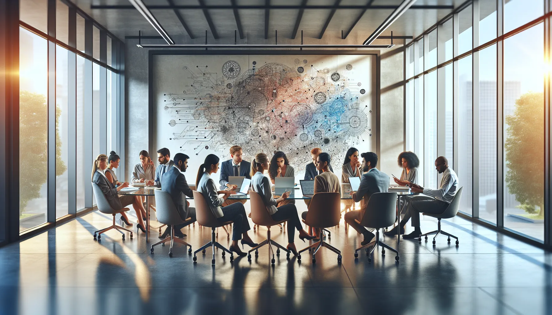 diverse professionals collaborating in a modern office setting.