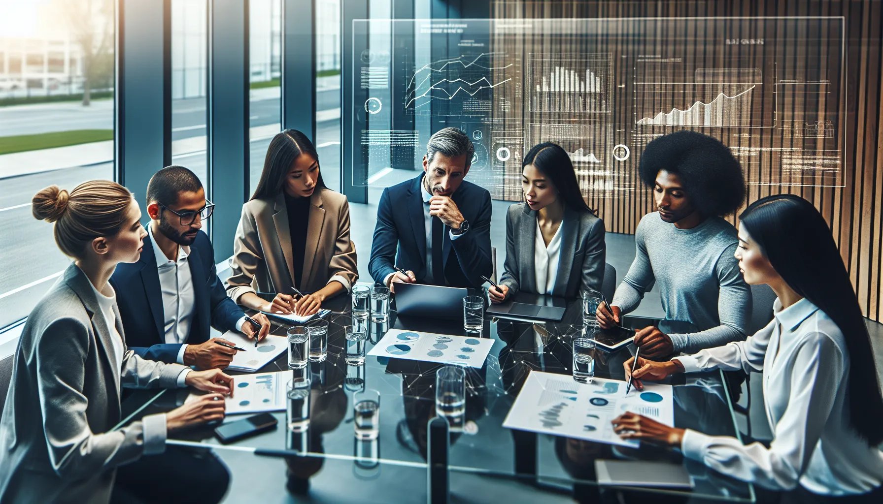 diverse team discussing future trends in a modern office.