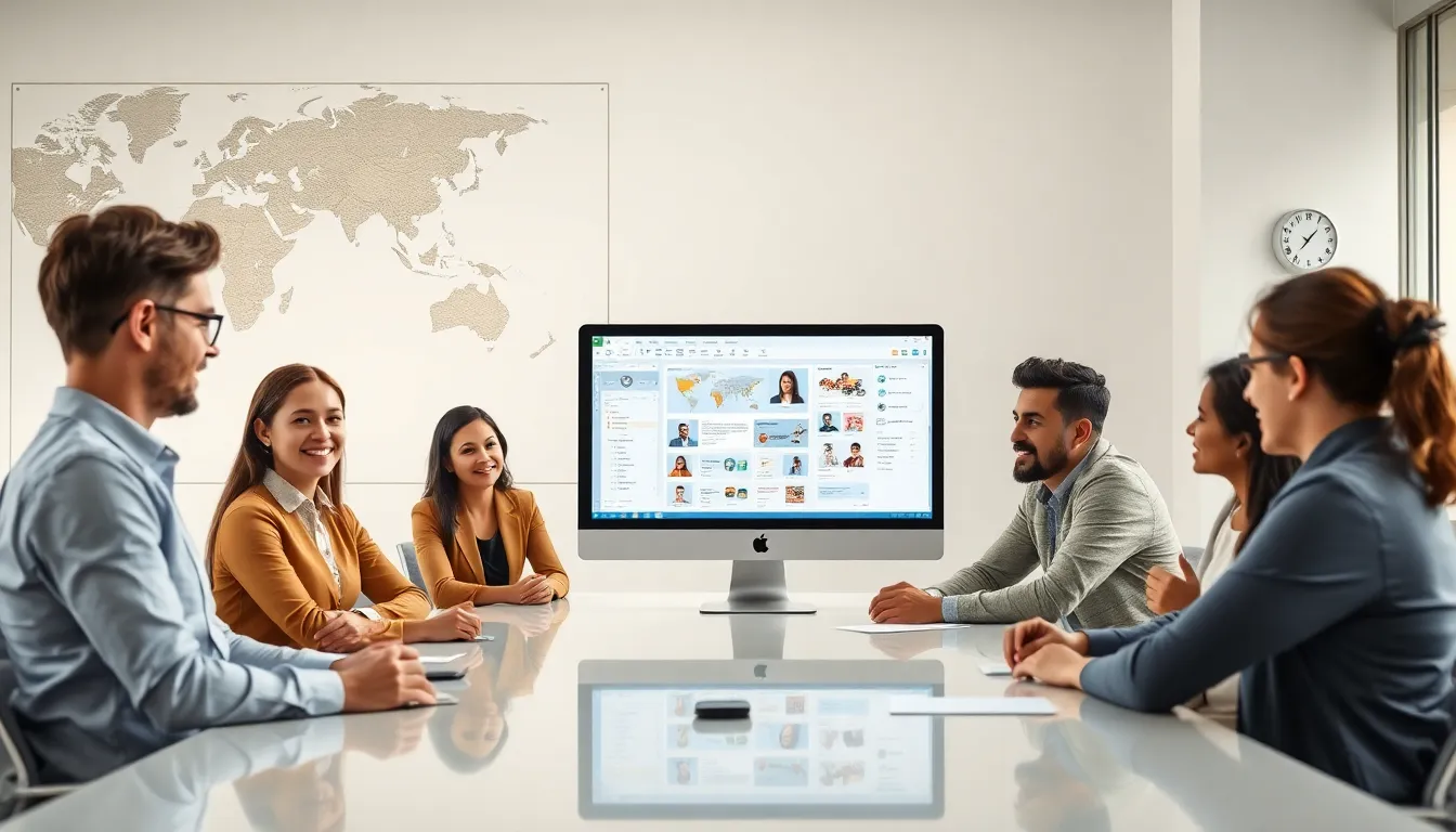 Users collaborating around a computer using CK2Generator software in a modern office.