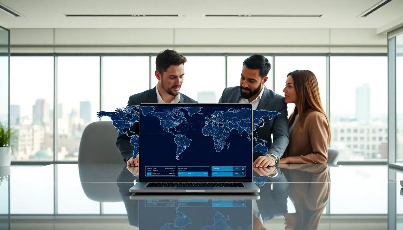diverse team discussing IP addresses in a modern office.