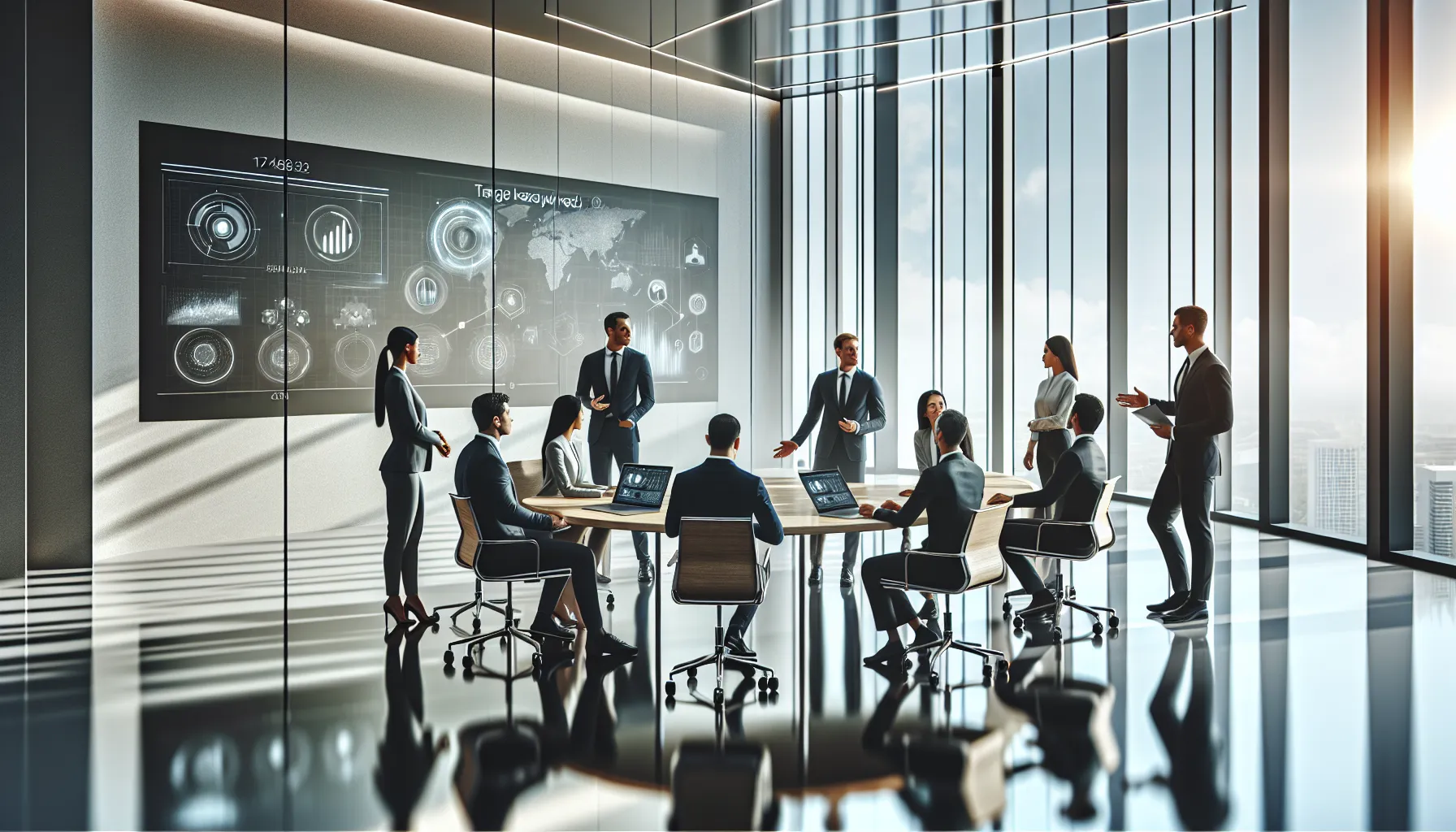 diverse team discussing technology trends in a modern office.