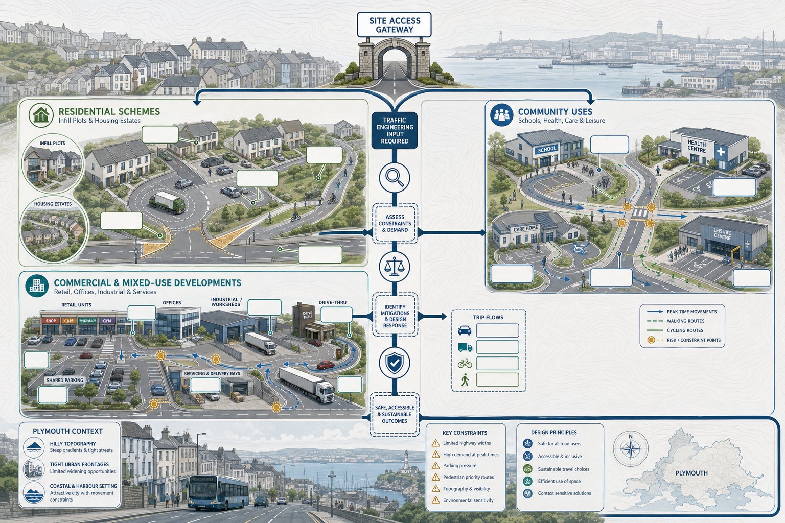 Infographic of development types in Plymouth needing traffic engineering review.
