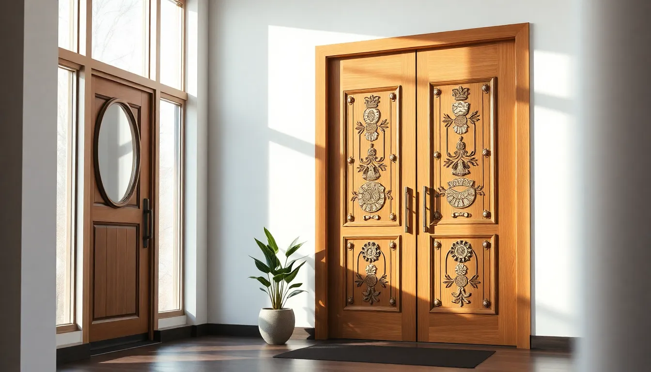 intricate kläntür in a modern entryway with natural lighting.
