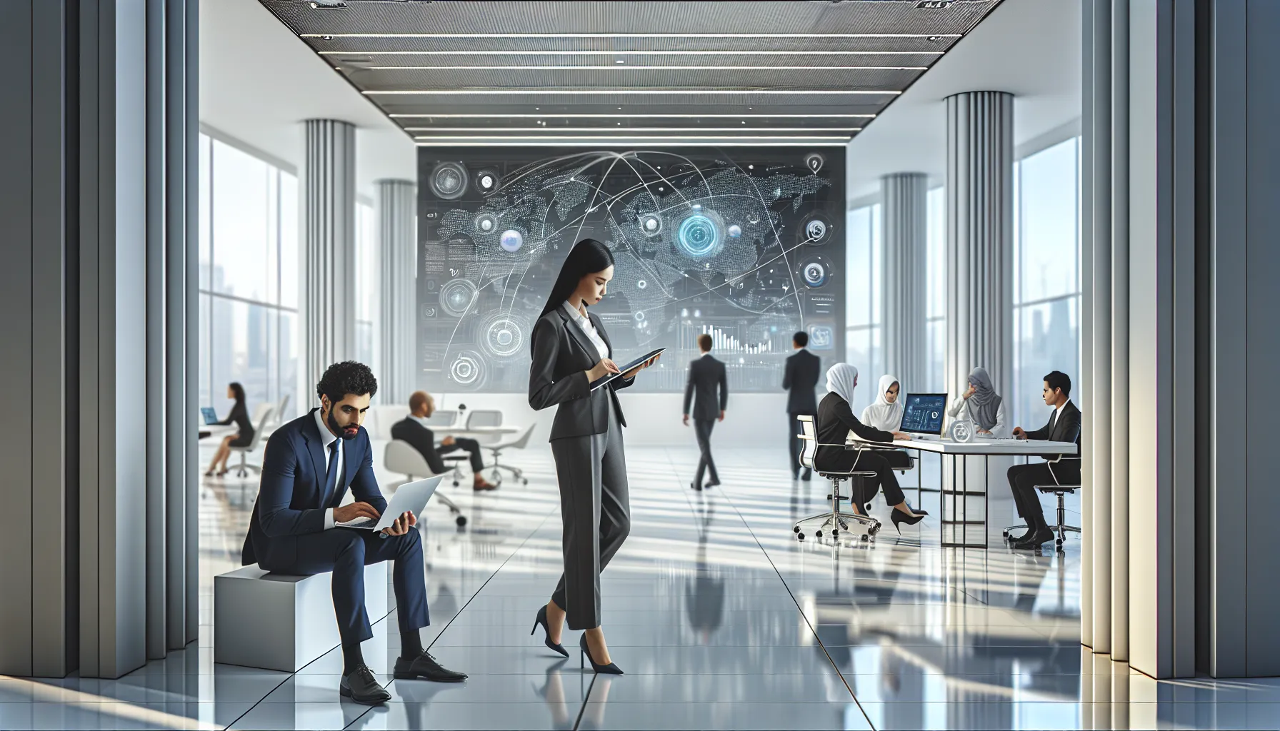 diverse team discussing technology innovations in a modern office.