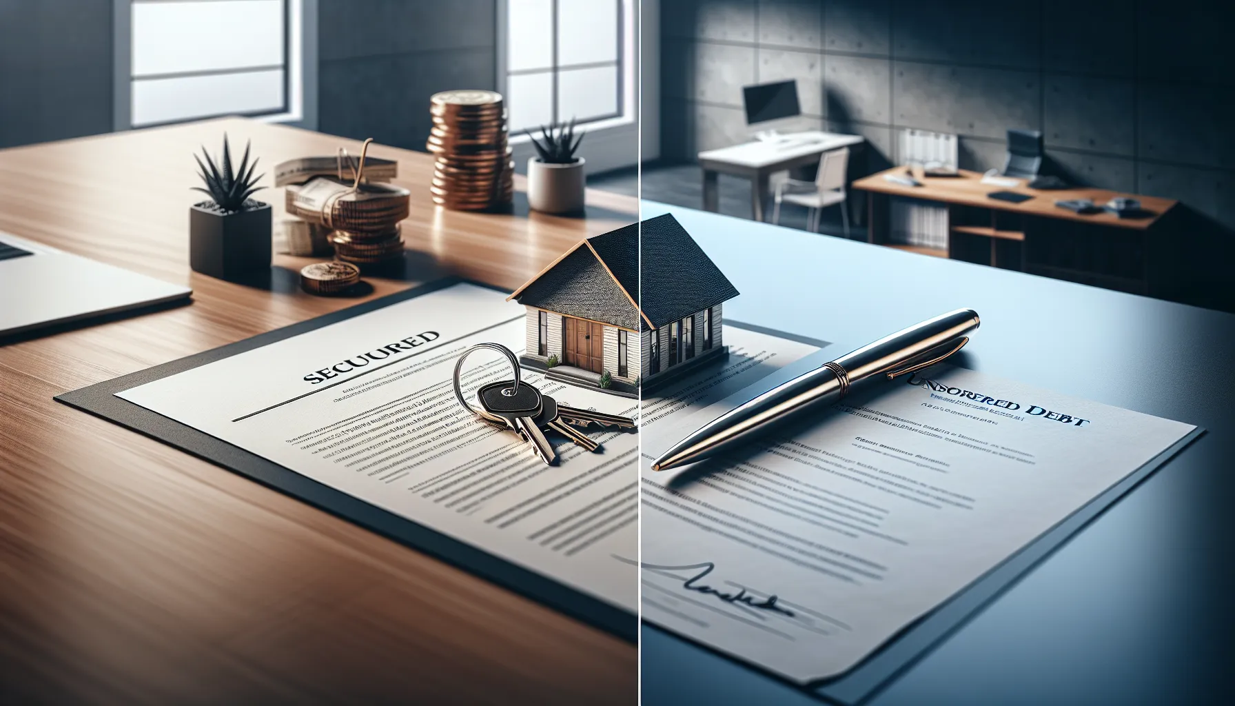 A comparison of symbolic objects representing secured vs unsecured debt.