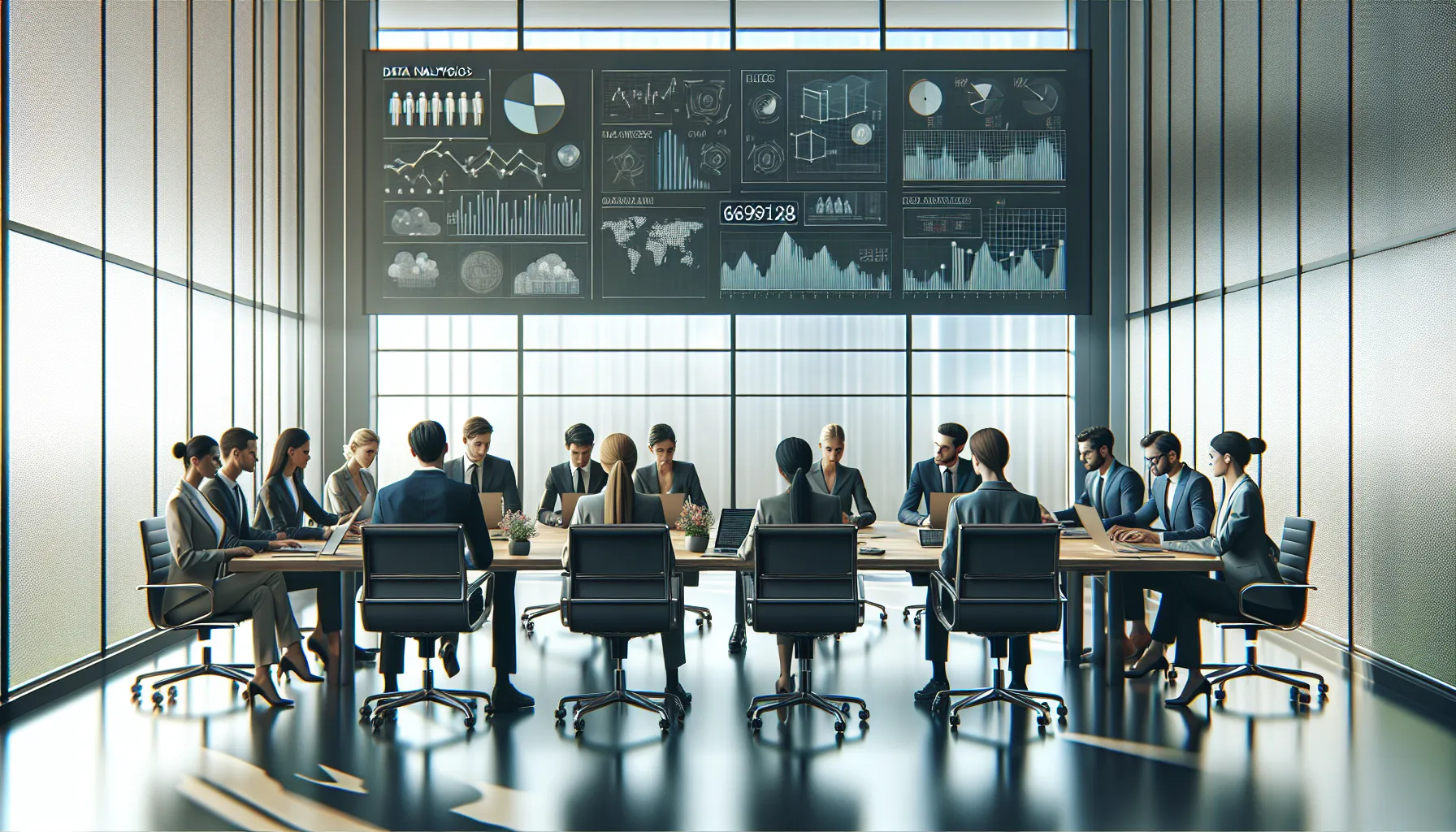 diverse team in a modern office discussing data management.