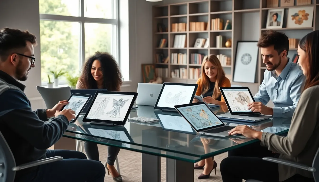 diverse professionals collaborating in a creative workspace.