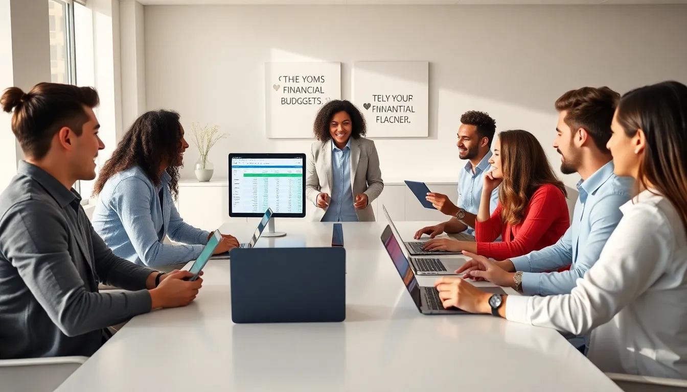 diverse millennials collaborating on budgeting in a modern office.