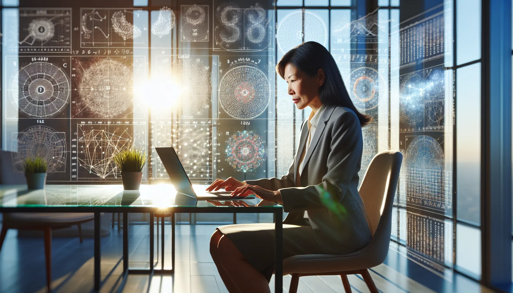 Numerology expert analyzing numbers in a modern office.